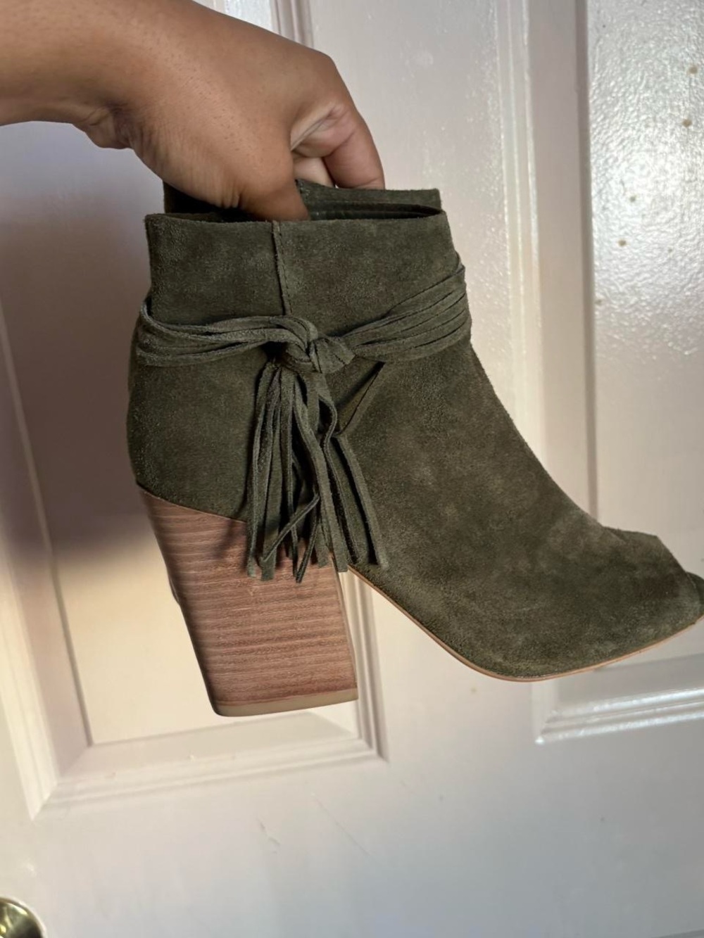 Steve Madden Olive Suede Fringe Ankle Boot